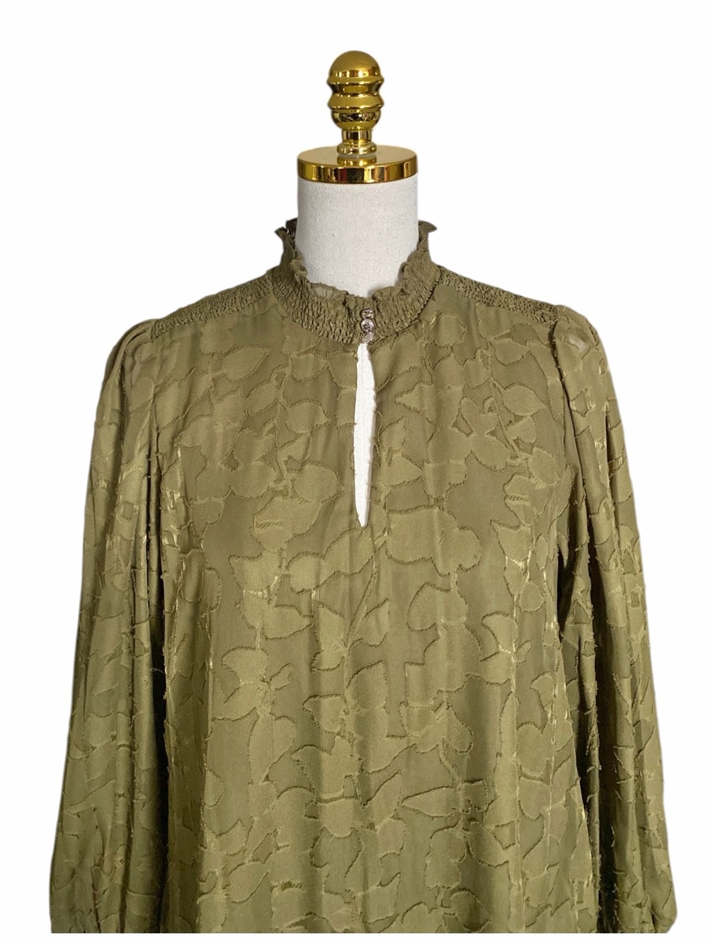 Tommy Hilfiger Olive Green Burnout Floral Mock Neck Long Sleeve Shift Dress 12 - Picture 9 of 14